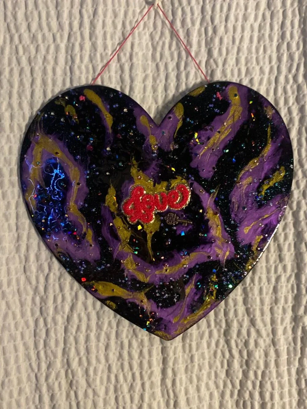 NEW Handmade Wood & Resin Finish Heart 'Love' Hanging Wall Decoration Picture